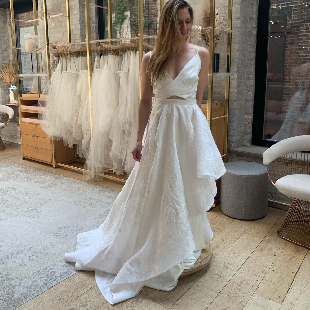 **Prea James silk gown & Alexandra Grecco train